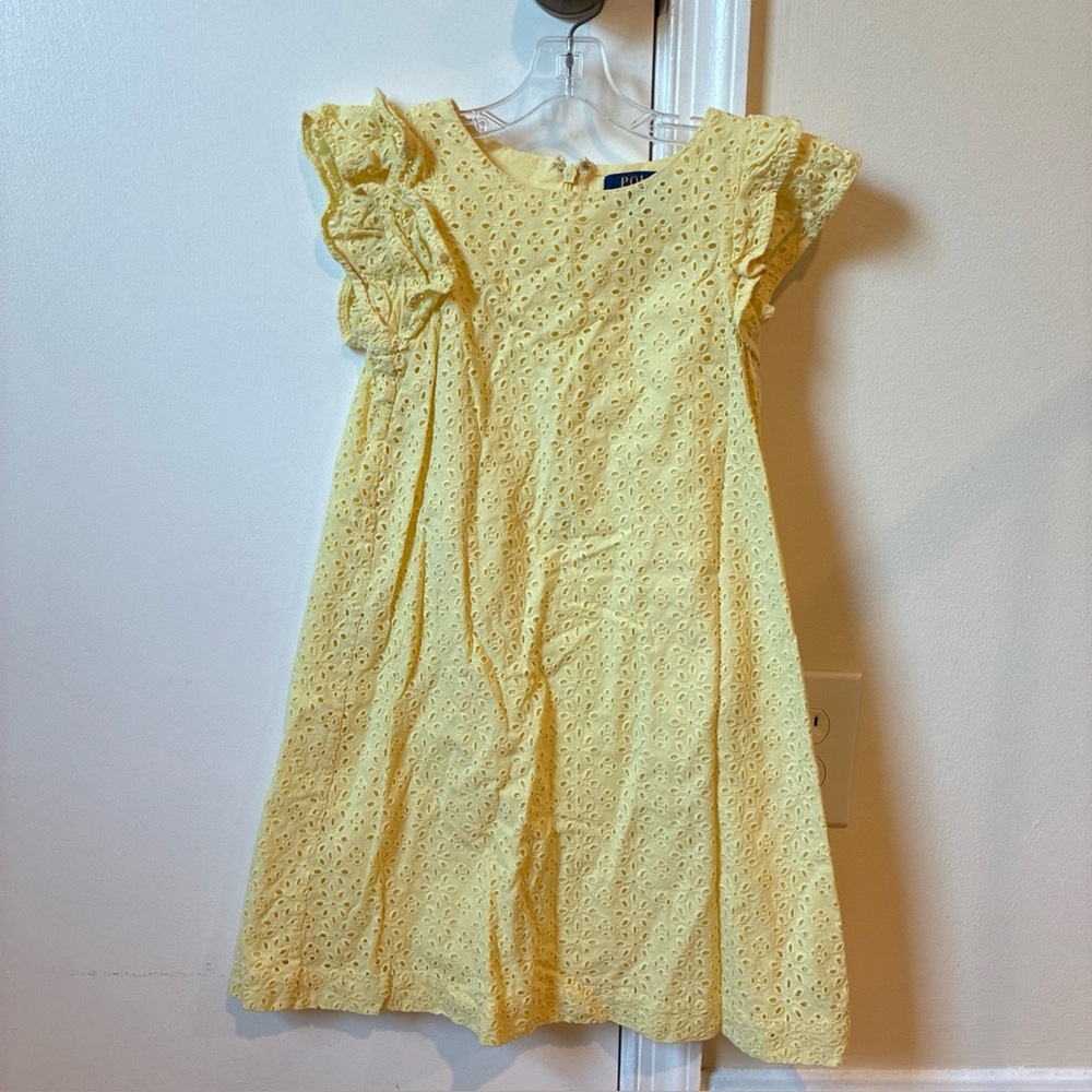 Polo Ralph Lauren girls yellow eyelet flutter sleeve dress size 8